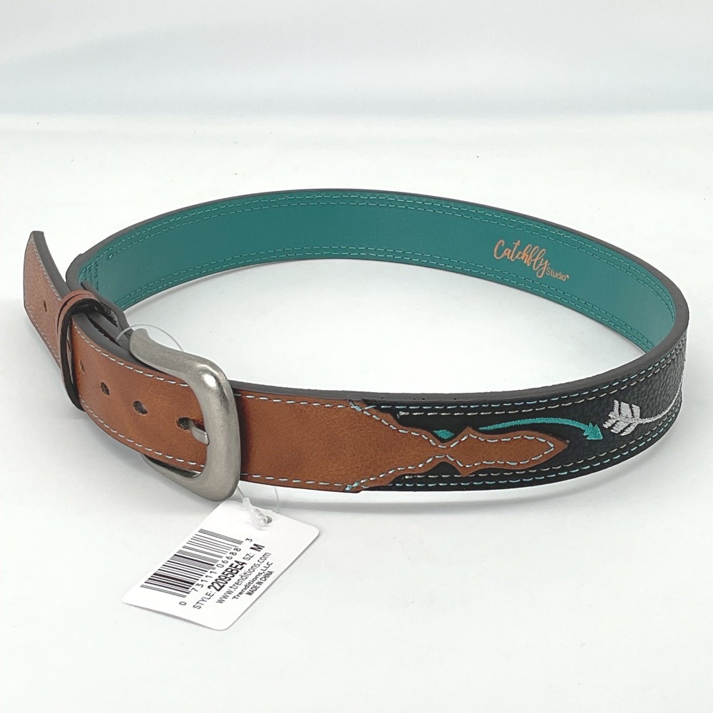 Catchfly Studio‎ Kids Leather Belt Turquoise Arrow Embroidery Size M